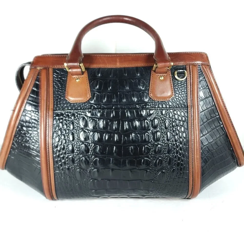 Brahmin Arden Tortoise Melbourne Leather Black Brown Satchel Handbag Bag